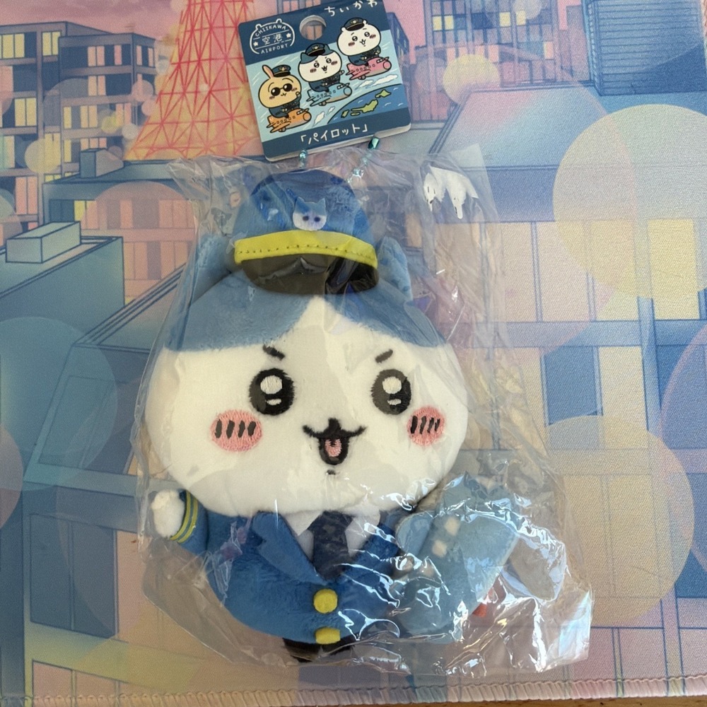 Chiikawa Hachiware Airport Pilot Plush Keychain Blue Kawaii Anime NEW US Shipper